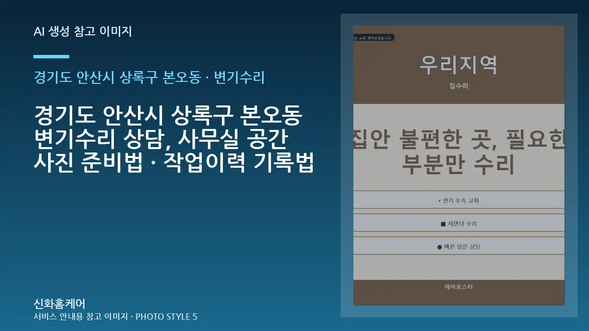 경기도 안산시 상록구 본오동 변기수리 상담, 사무실 공간 사진 준비법 · 작업이력 기록법