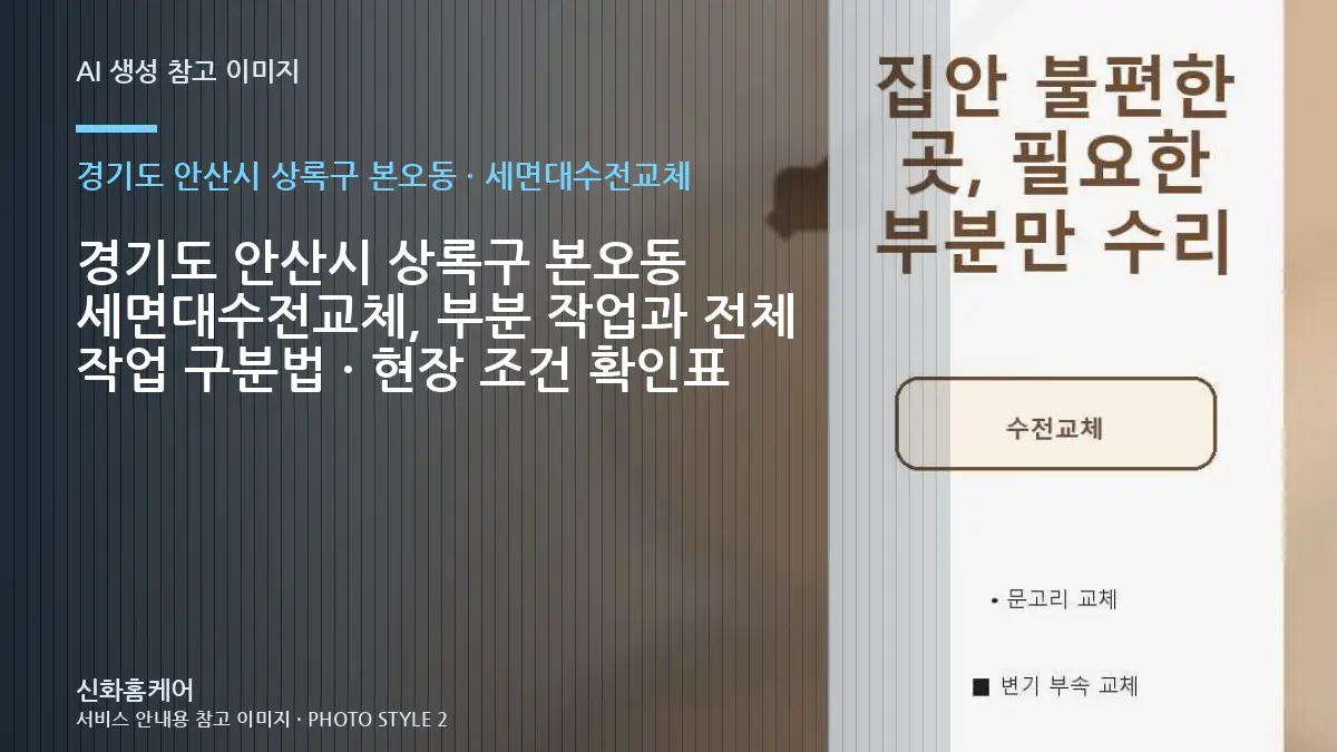 경기도 안산시 상록구 본오동 세면대수전교체, 부분 작업과 전체 작업 구분법 · 현장 조건 확인표